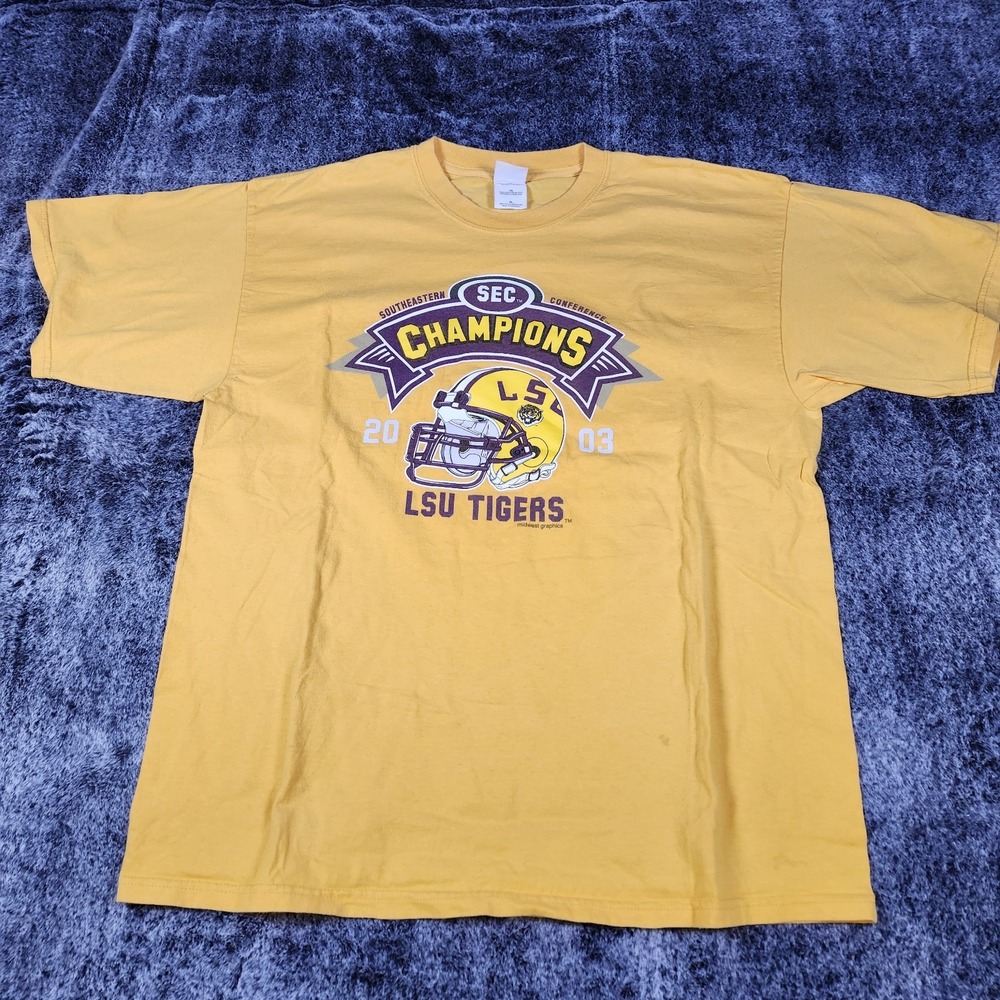 Vintage LSU Football 2003 SEC Champions Short Sleeve Yellow XL College Football